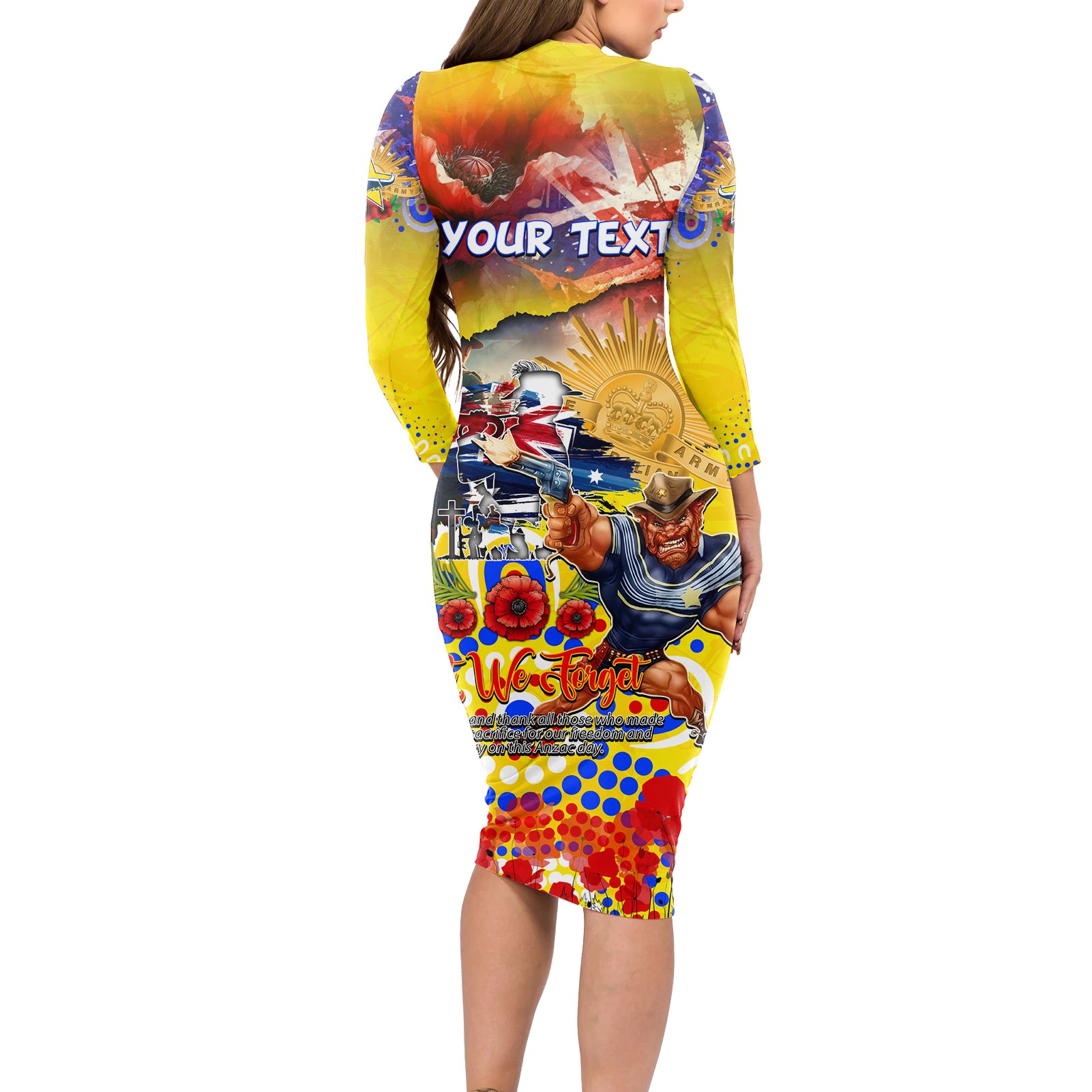 Personalised Australia Rugby Cowboys ANZAC Long Sleeve Bodycon Dress North Queensland Scratch Style