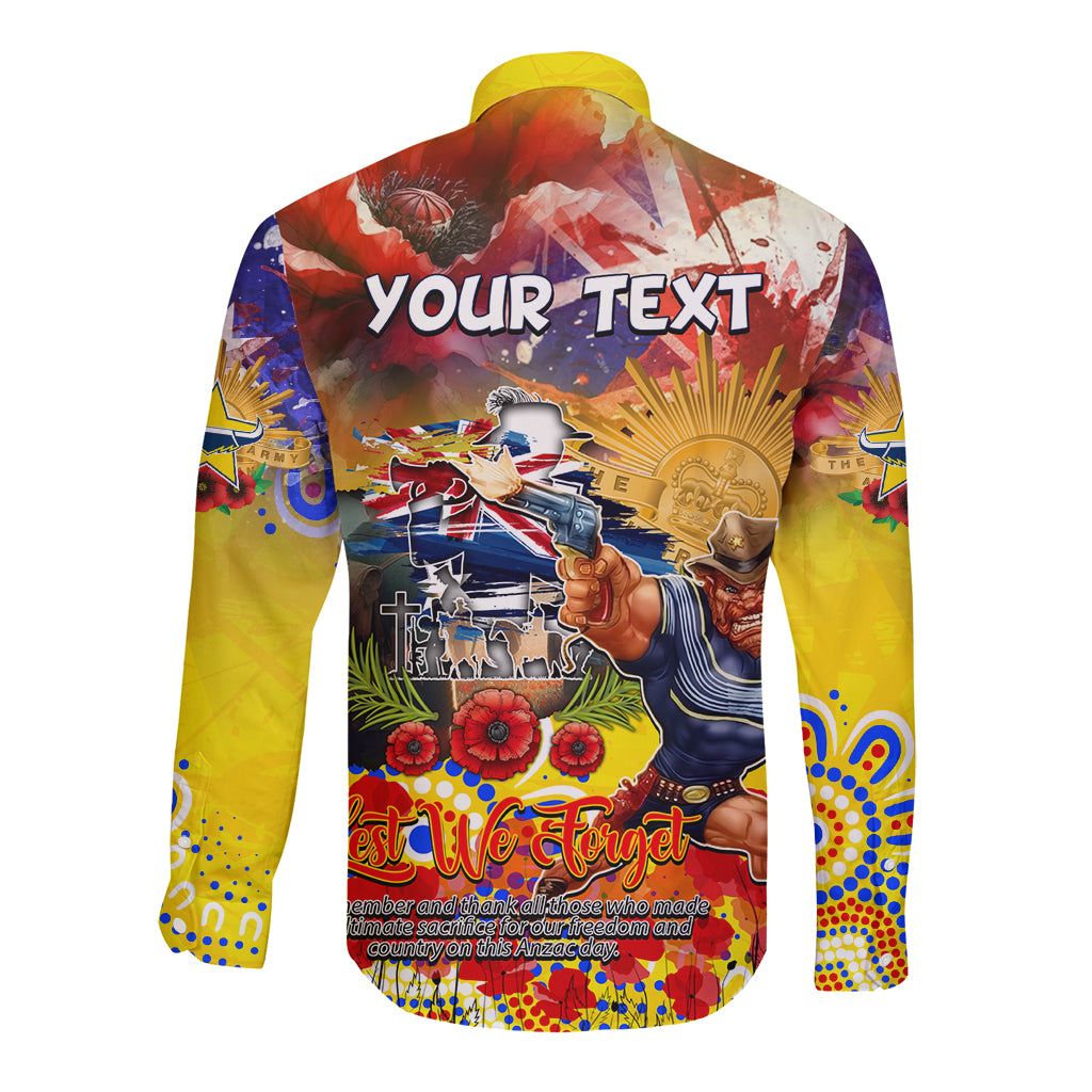 Personalised Australia Rugby Cowboys ANZAC Long Sleeve Button Shirt North Queensland Scratch Style - Vibe Hoodie Shop