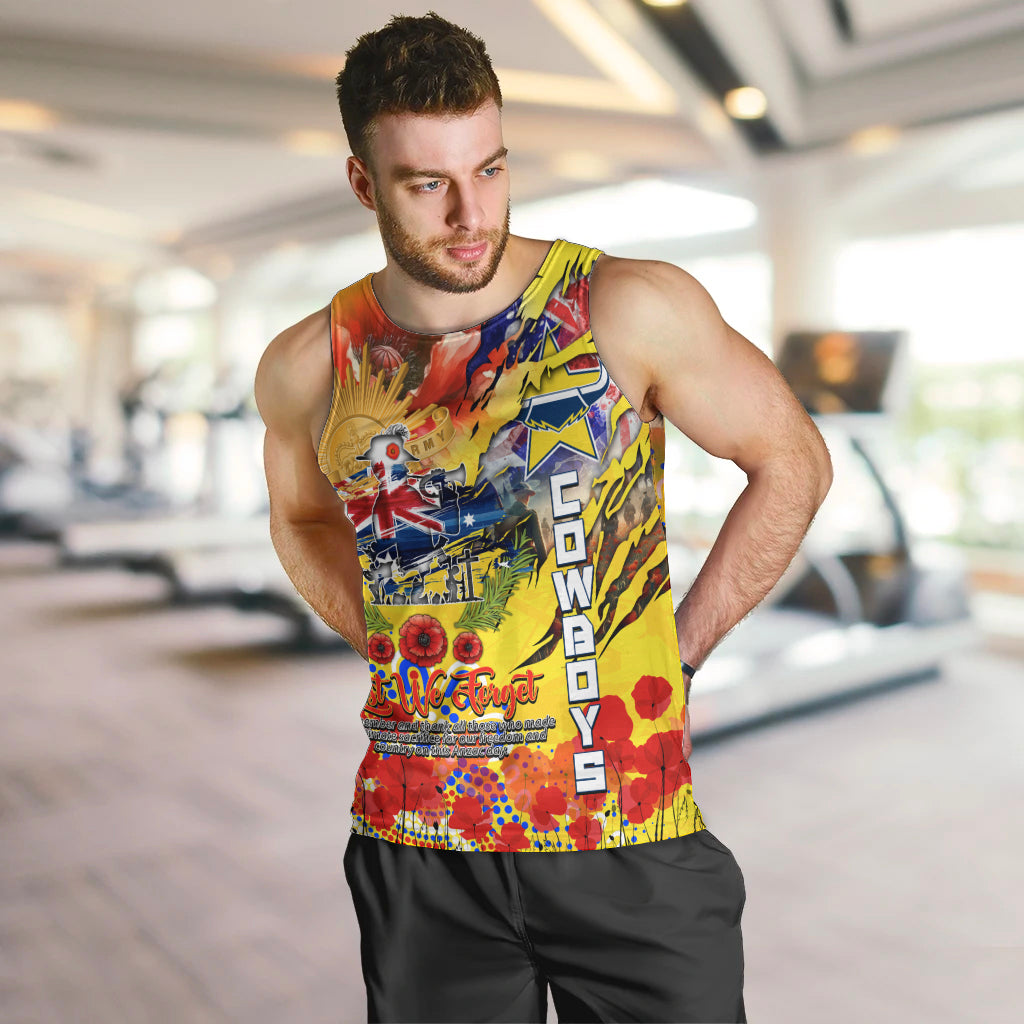 Personalised Australia Rugby Cowboys ANZAC Men Tank Top North Queensland Scratch Style - Vibe Hoodie Shop