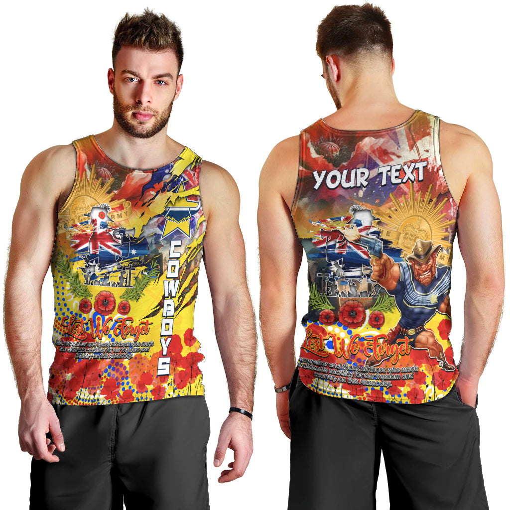 Personalised Australia Rugby Cowboys ANZAC Men Tank Top North Queensland Scratch Style - Vibe Hoodie Shop