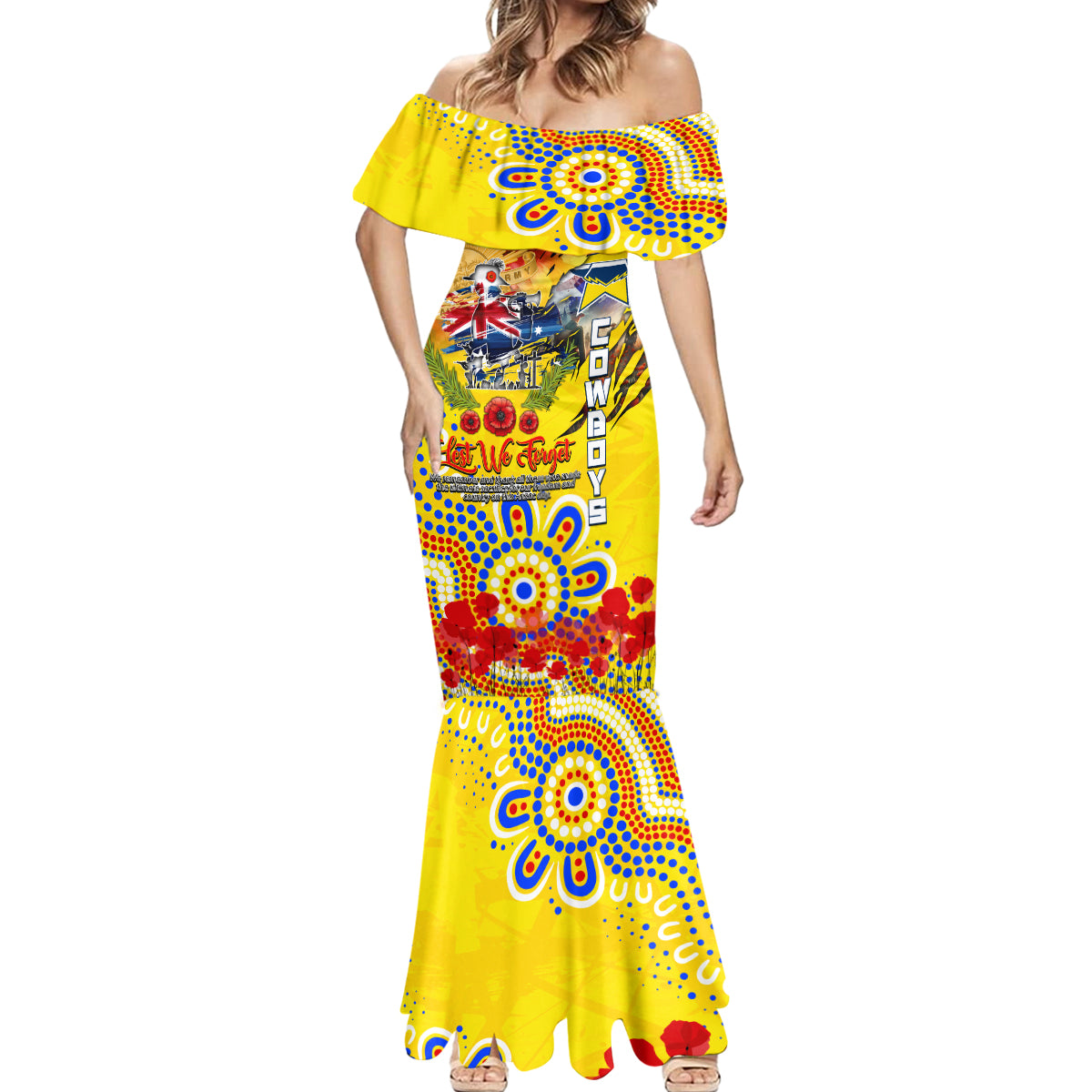 Personalised Australia Rugby Cowboys ANZAC Mermaid Dress North Queensland Scratch Style