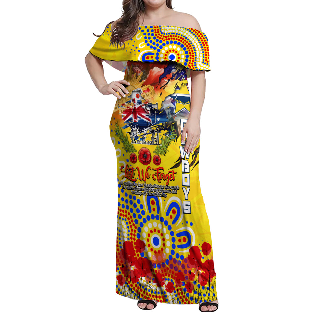 Personalised Australia Rugby Cowboys ANZAC Off Shoulder Maxi Dress North Queensland Scratch Style