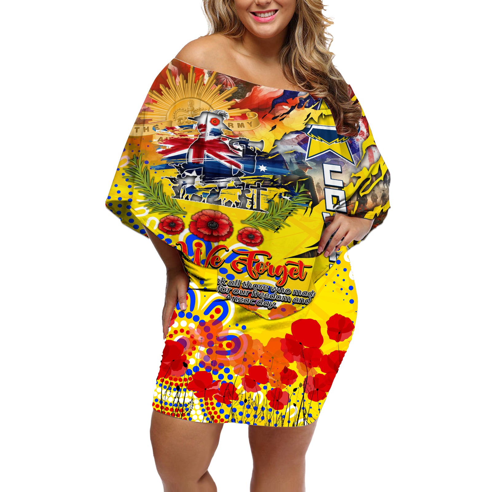 Personalised Australia Rugby Cowboys ANZAC Off Shoulder Short Dress North Queensland Scratch Style