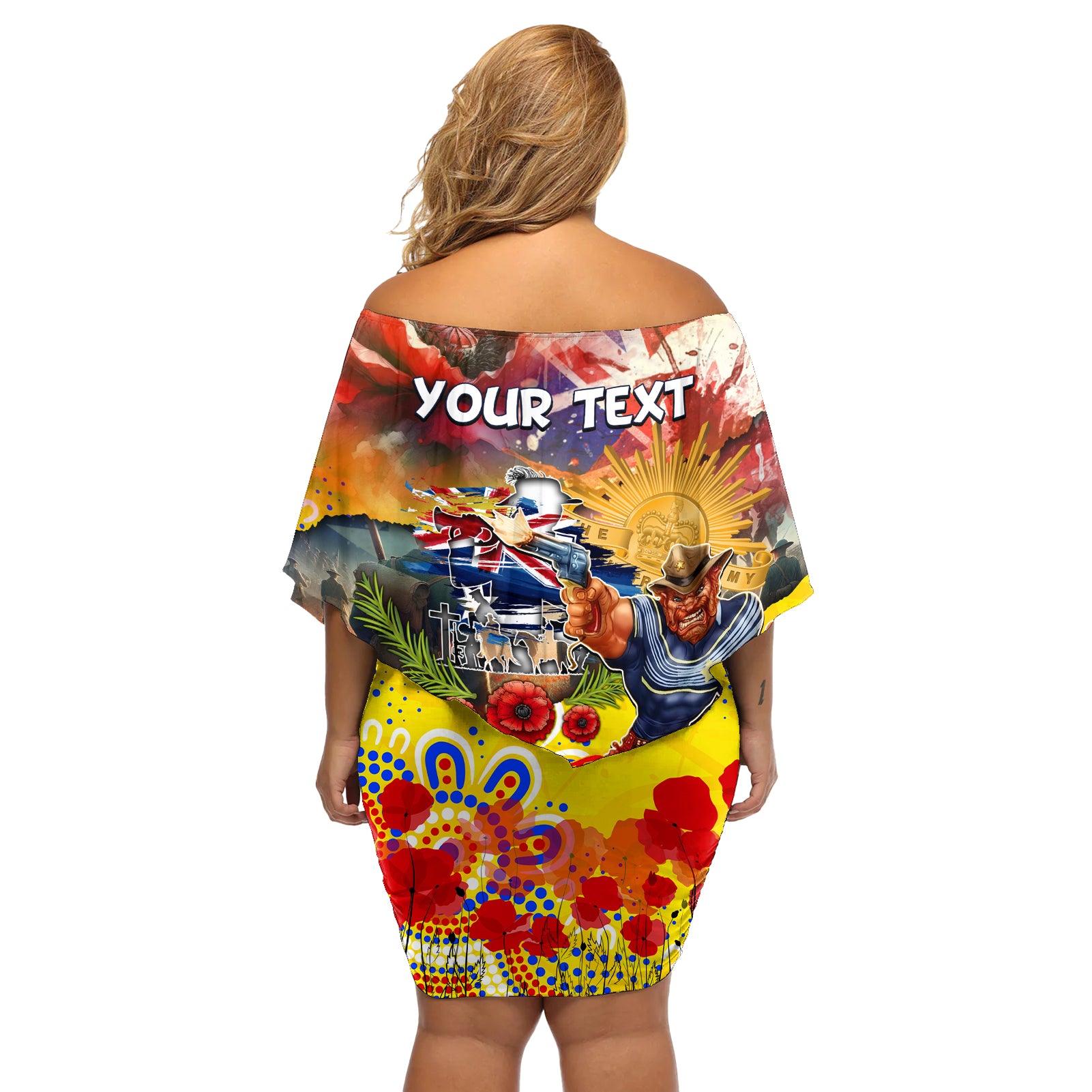 Personalised Australia Rugby Cowboys ANZAC Off Shoulder Short Dress North Queensland Scratch Style