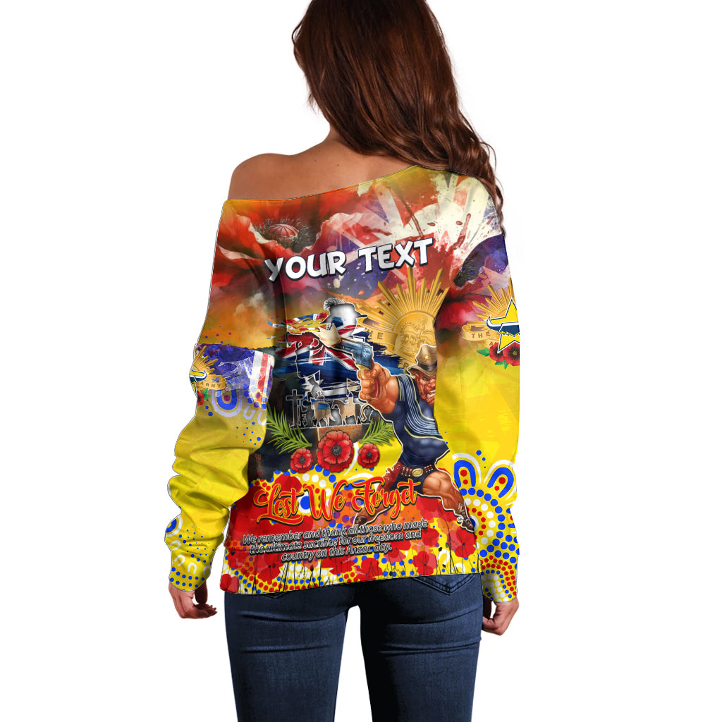 Personalised Australia Rugby Cowboys ANZAC Off Shoulder Sweater North Queensland Scratch Style - Vibe Hoodie Shop