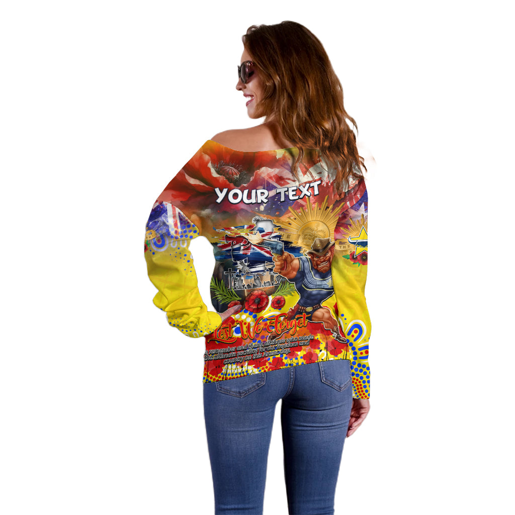 Personalised Australia Rugby Cowboys ANZAC Off Shoulder Sweater North Queensland Scratch Style - Vibe Hoodie Shop
