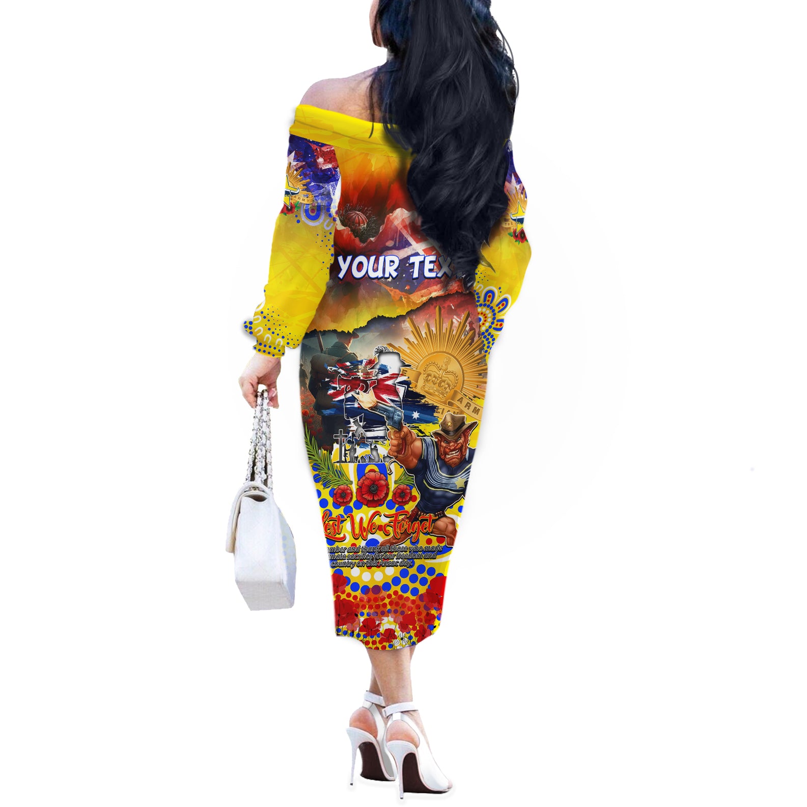 Personalised Australia Rugby Cowboys ANZAC Off The Shoulder Long Sleeve Dress North Queensland Scratch Style