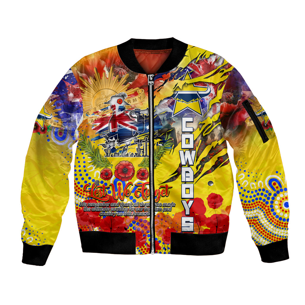Personalised Australia Rugby Cowboys ANZAC Sleeve Zip Bomber Jacket North Queensland Scratch Style