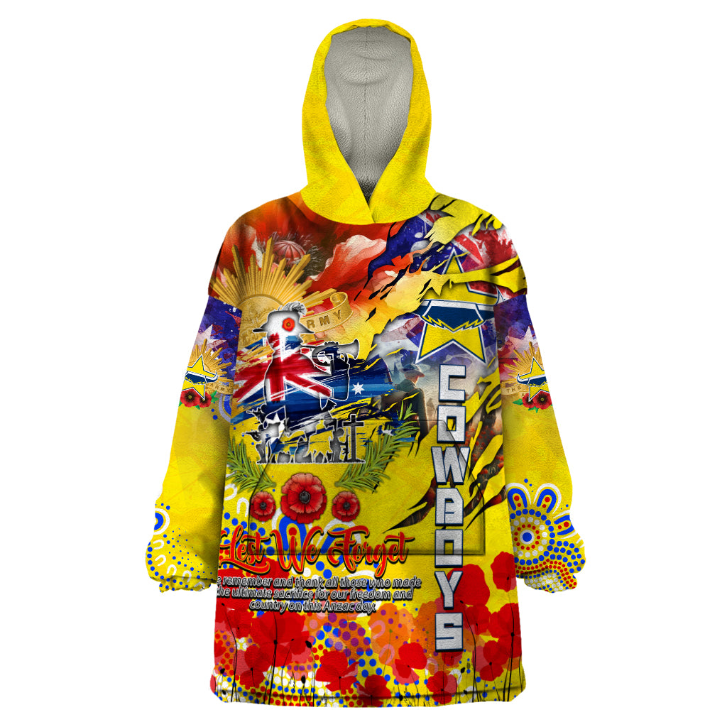 Personalised Australia Rugby Cowboys ANZAC Wearable Blanket Hoodie North Queensland Scratch Style - Vibe Hoodie Shop