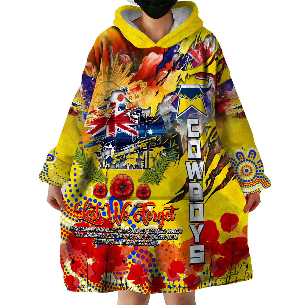 Personalised Australia Rugby Cowboys ANZAC Wearable Blanket Hoodie North Queensland Scratch Style - Vibe Hoodie Shop