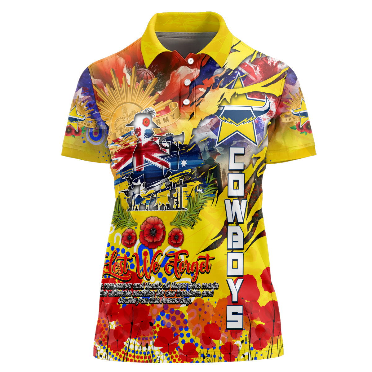 Personalised Australia Rugby Cowboys ANZAC Women Polo Shirt North Queensland Scratch Style - Vibe Hoodie Shop
