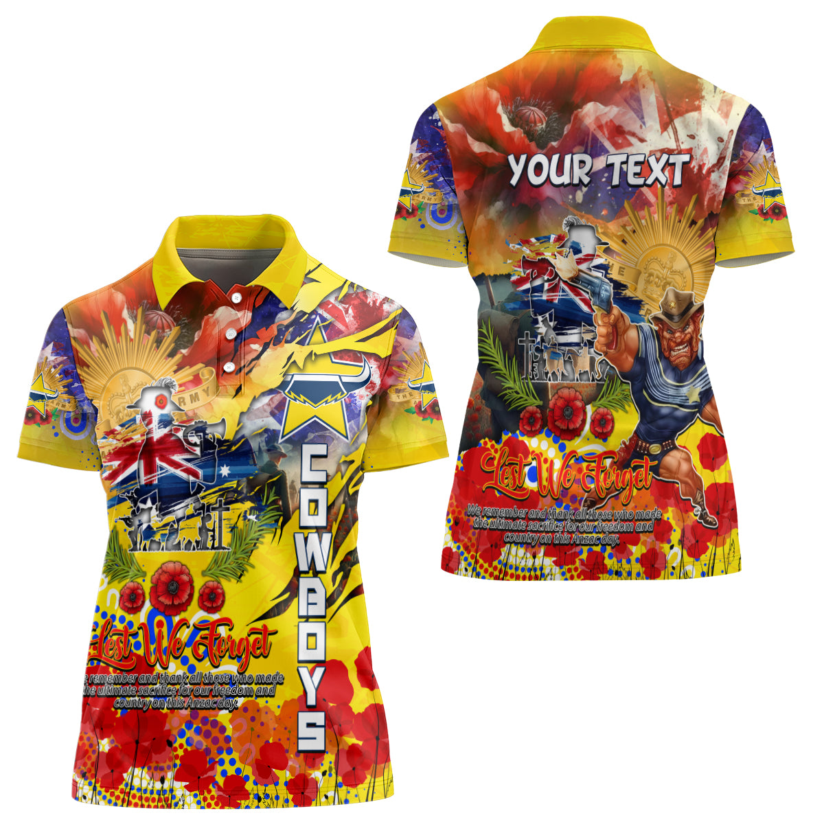 Personalised Australia Rugby Cowboys ANZAC Women Polo Shirt North Queensland Scratch Style - Vibe Hoodie Shop