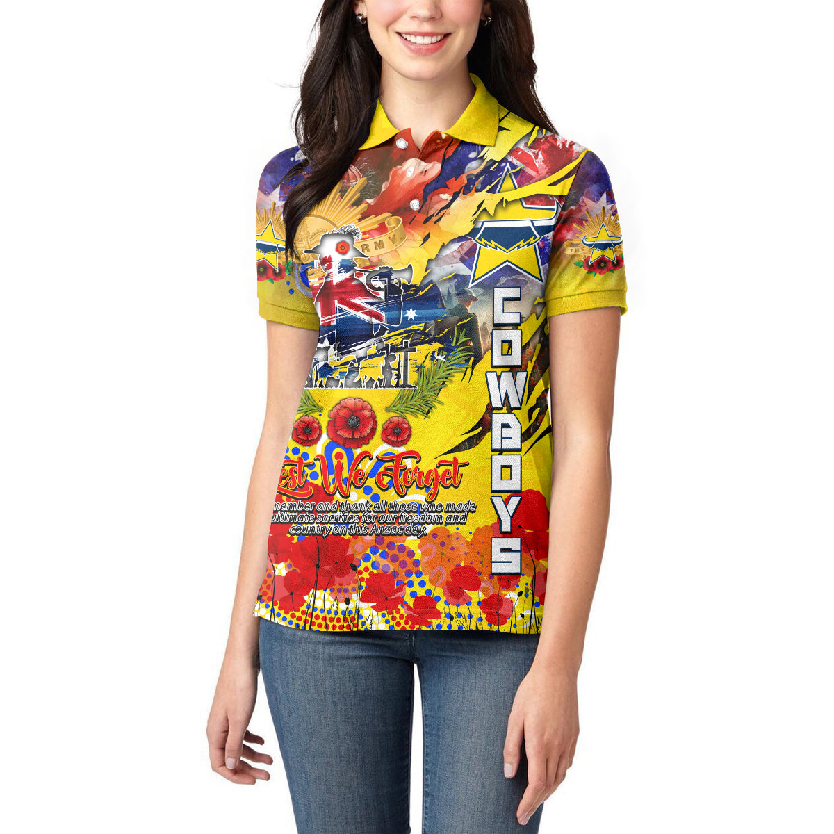 Personalised Australia Rugby Cowboys ANZAC Women Polo Shirt North Queensland Scratch Style - Vibe Hoodie Shop