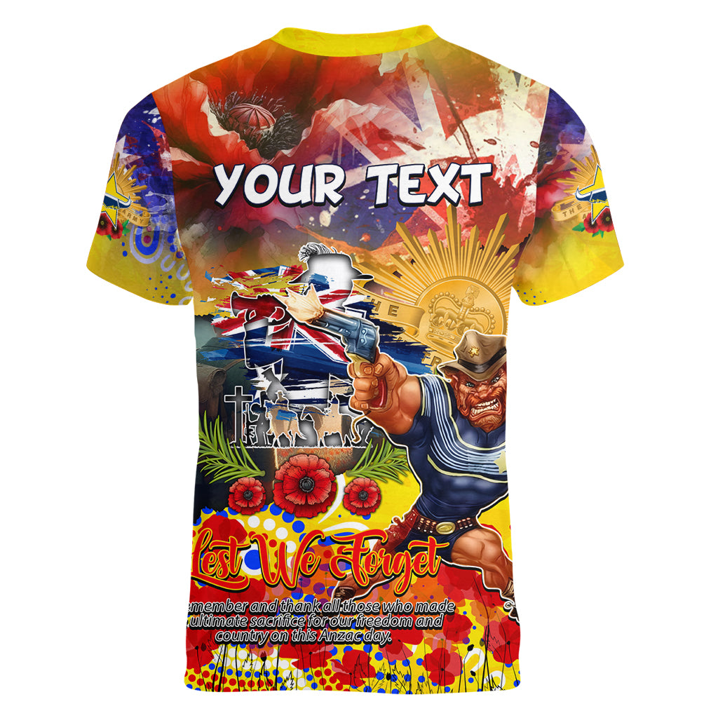 Personalised Australia Rugby Cowboys ANZAC Women V Neck T Shirt North Queensland Scratch Style - Vibe Hoodie Shop