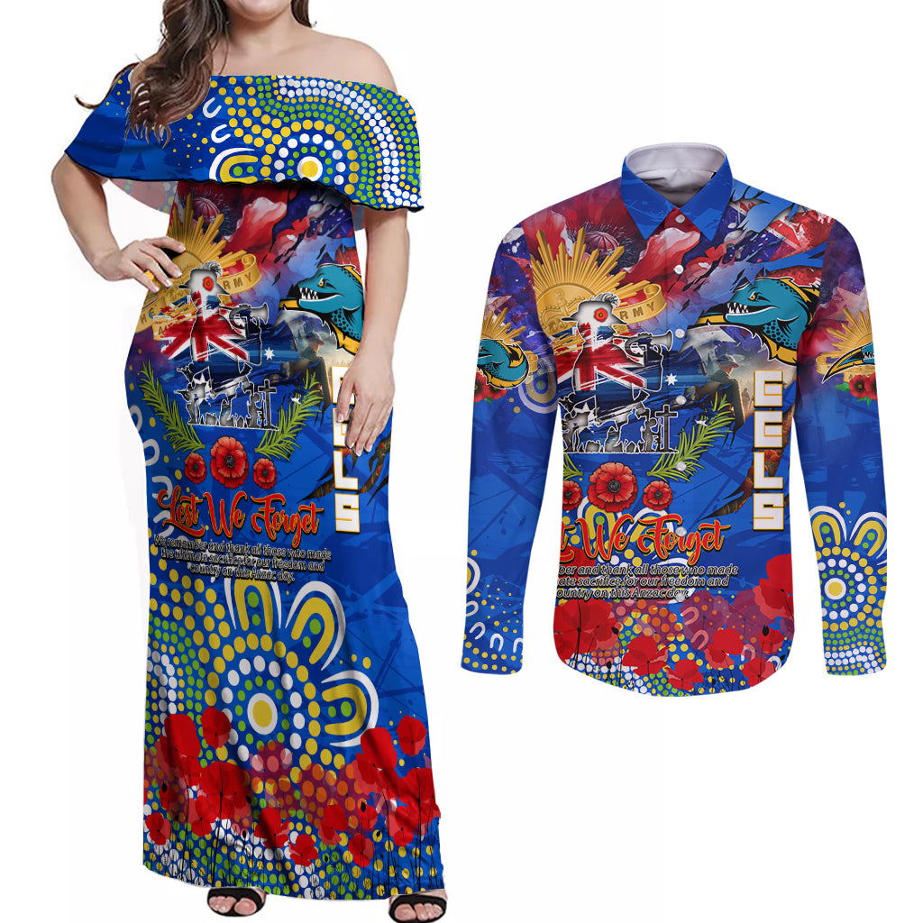 Personalised Australia Rugby Eels ANZAC Couples Matching Off Shoulder Maxi Dress and Long Sleeve Button Shirt Parramatta Scratch Style