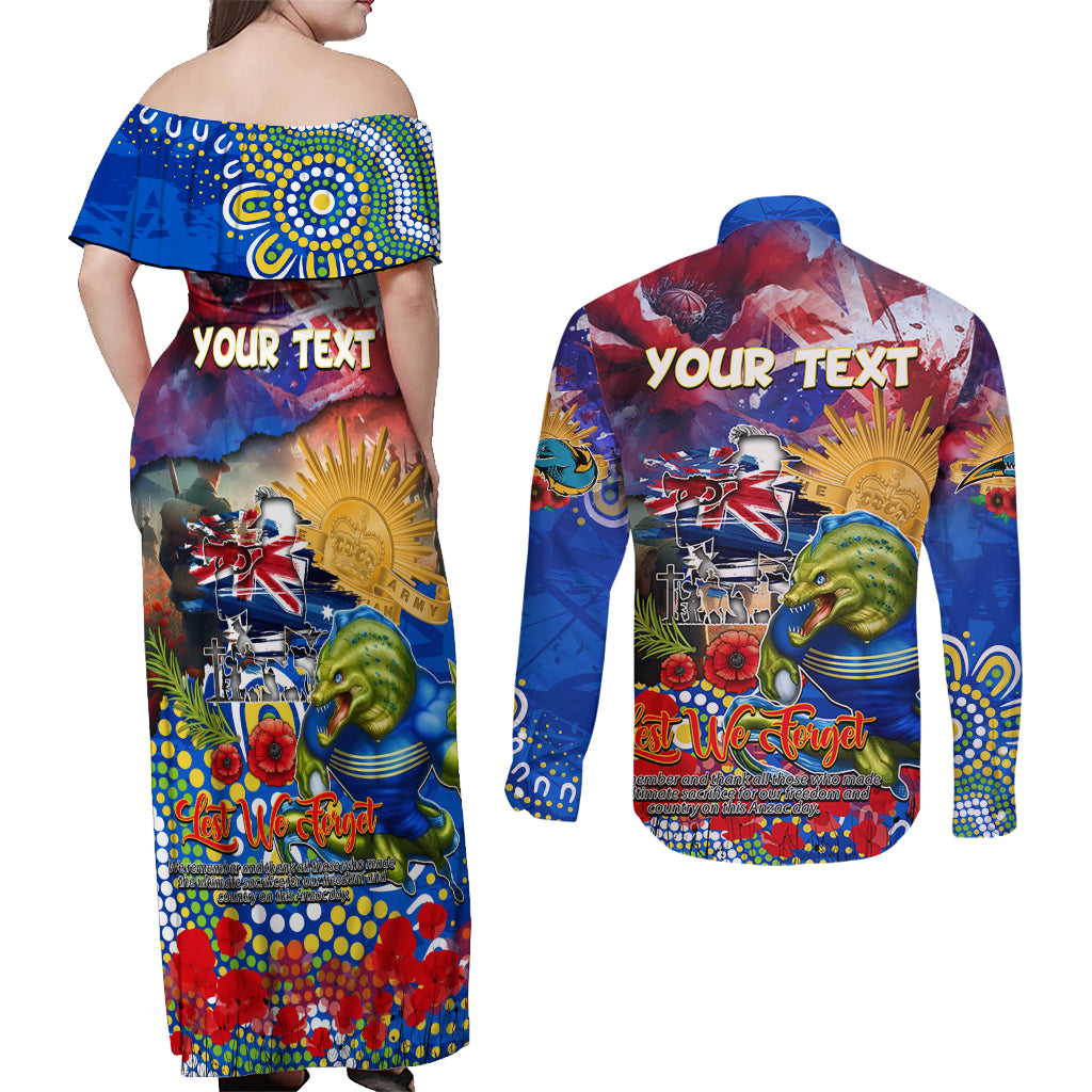 Personalised Australia Rugby Eels ANZAC Couples Matching Off Shoulder Maxi Dress and Long Sleeve Button Shirt Parramatta Scratch Style