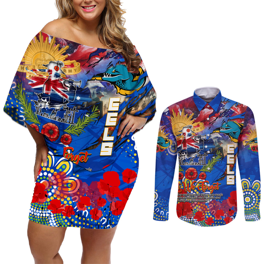 Personalised Australia Rugby Eels ANZAC Couples Matching Off Shoulder Short Dress and Long Sleeve Button Shirt Parramatta Scratch Style