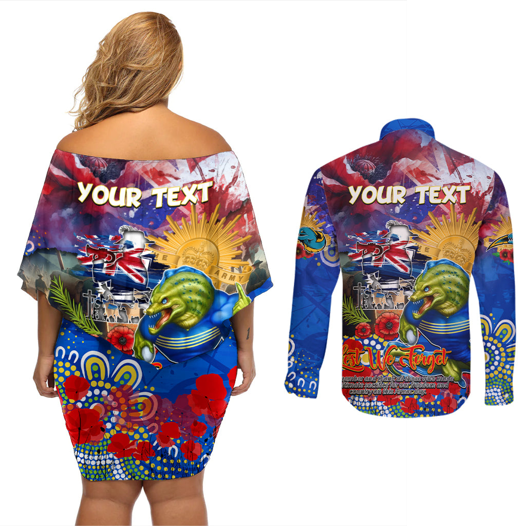Personalised Australia Rugby Eels ANZAC Couples Matching Off Shoulder Short Dress and Long Sleeve Button Shirt Parramatta Scratch Style