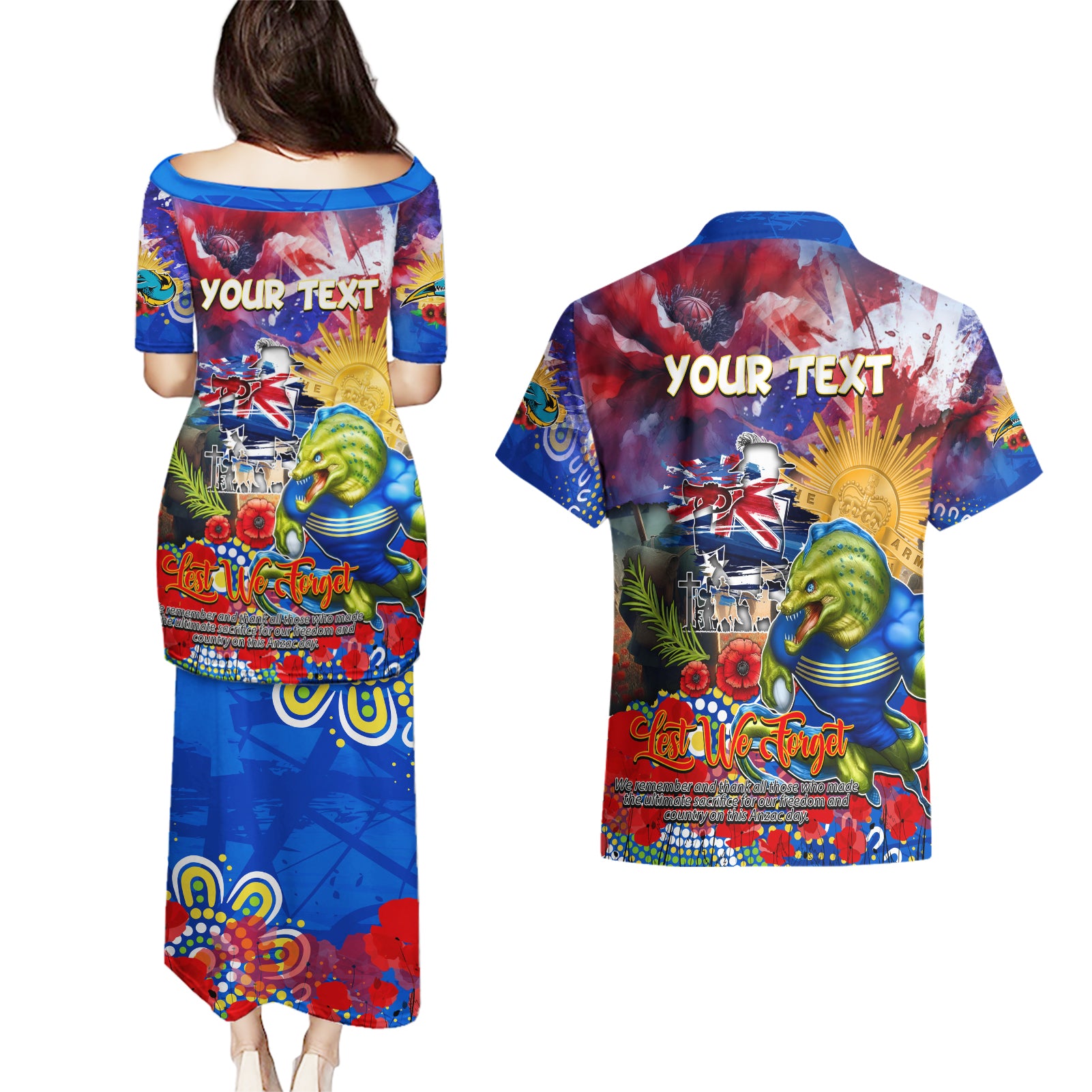 Personalised Australia Rugby Eels ANZAC Couples Matching Puletasi and Hawaiian Shirt Parramatta Scratch Style