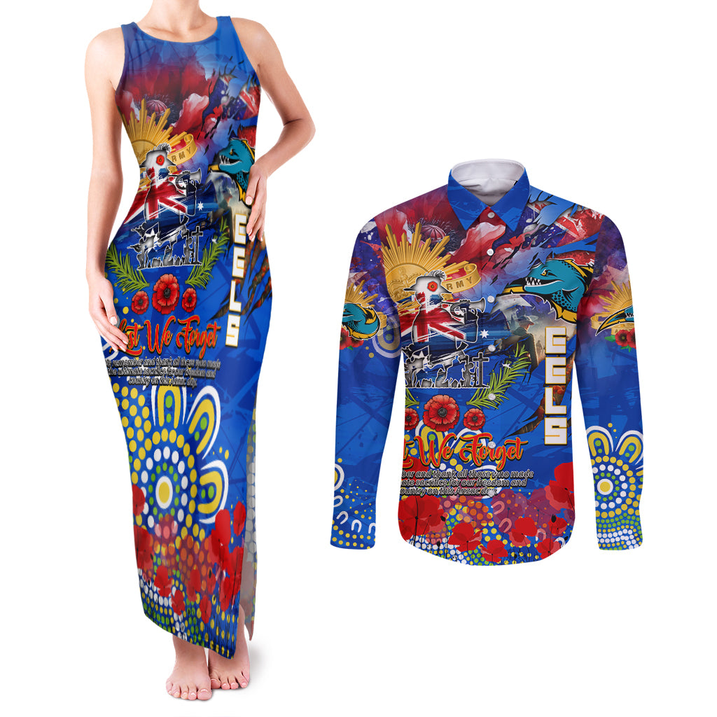 Personalised Australia Rugby Eels ANZAC Couples Matching Tank Maxi Dress and Long Sleeve Button Shirt Parramatta Scratch Style