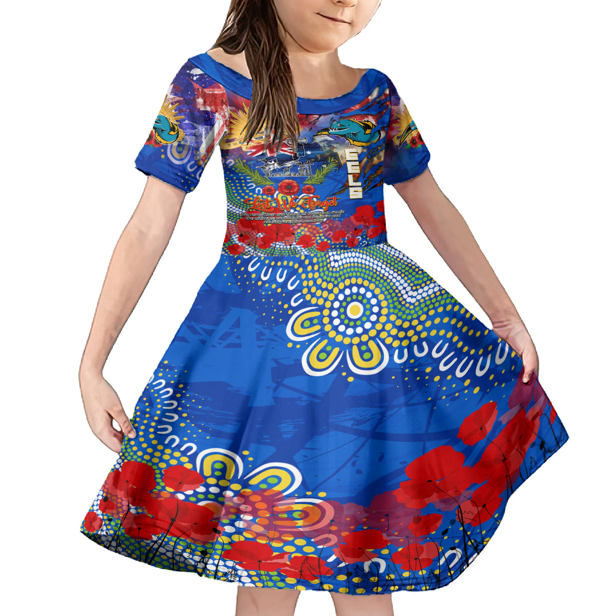 Personalised Australia Rugby Eels ANZAC Family Matching Long Sleeve Bodycon Dress and Hawaiian Shirt Parramatta Scratch Style