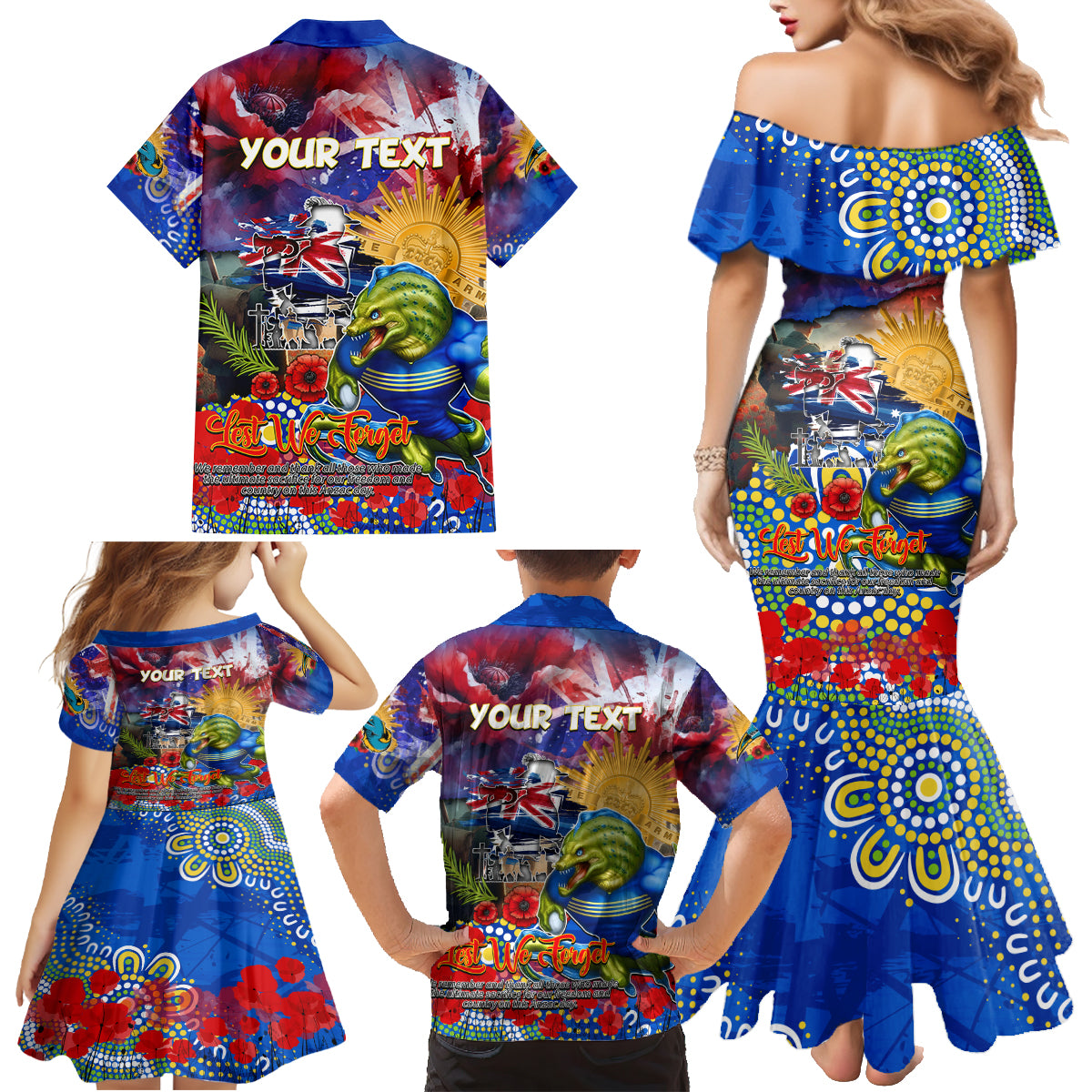 Personalised Australia Rugby Eels ANZAC Family Matching Mermaid Dress and Hawaiian Shirt Parramatta Scratch Style