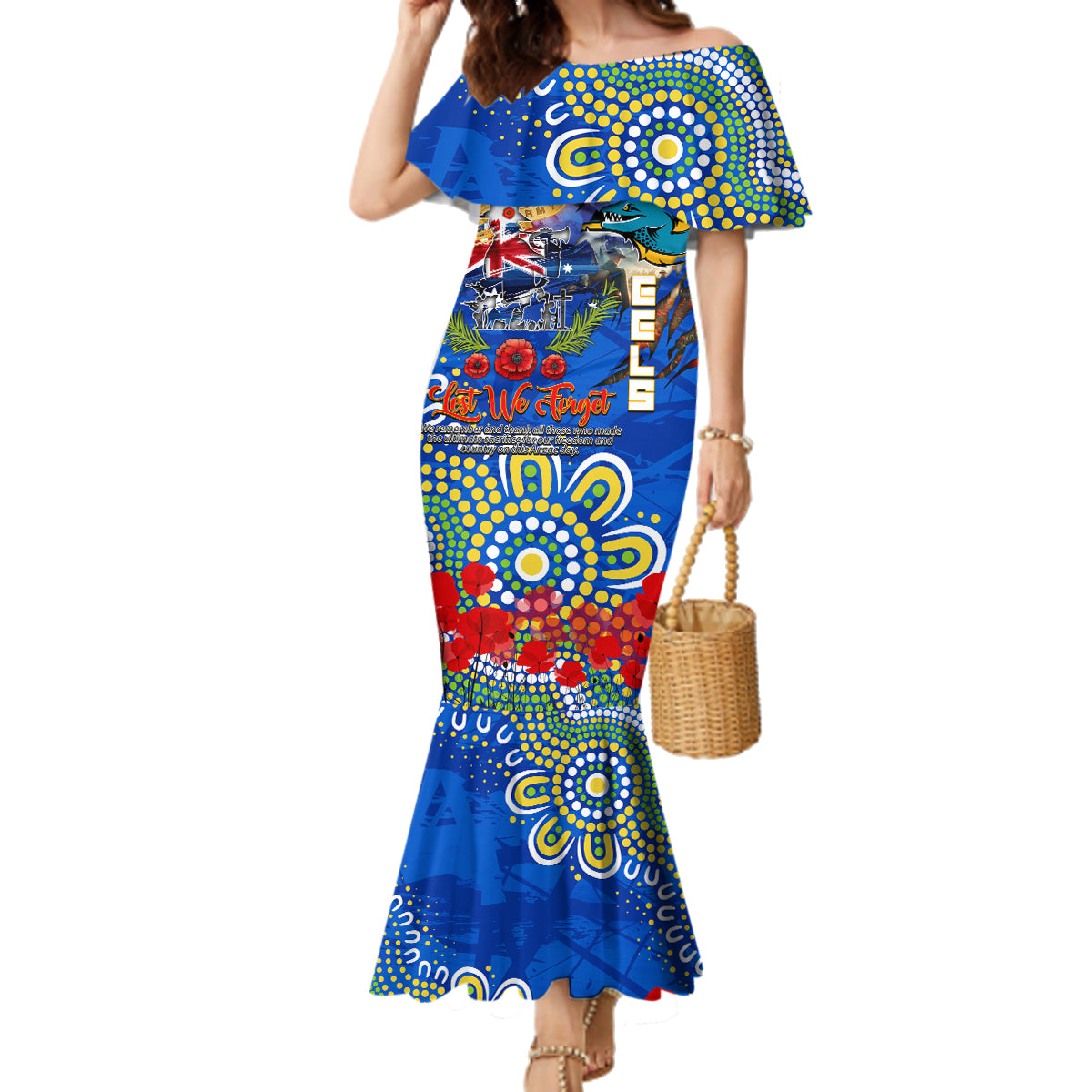 Personalised Australia Rugby Eels ANZAC Family Matching Mermaid Dress and Hawaiian Shirt Parramatta Scratch Style