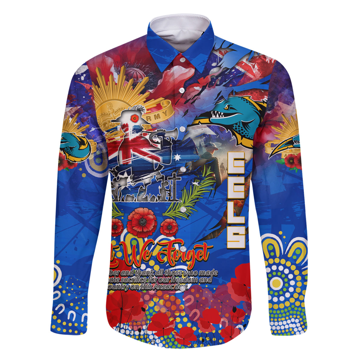 Personalised Australia Rugby Eels ANZAC Family Matching Off The Shoulder Long Sleeve Dress and Hawaiian Shirt Parramatta Scratch Style