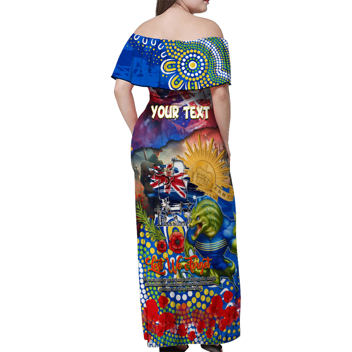 Personalised Australia Rugby Eels ANZAC Family Matching Off Shoulder Maxi Dress and Hawaiian Shirt Parramatta Scratch Style