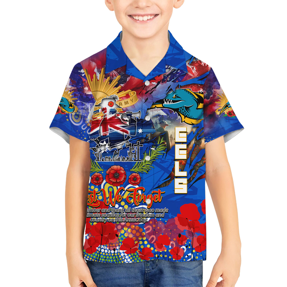 Personalised Australia Rugby Eels ANZAC Family Matching Off Shoulder Maxi Dress and Hawaiian Shirt Parramatta Scratch Style