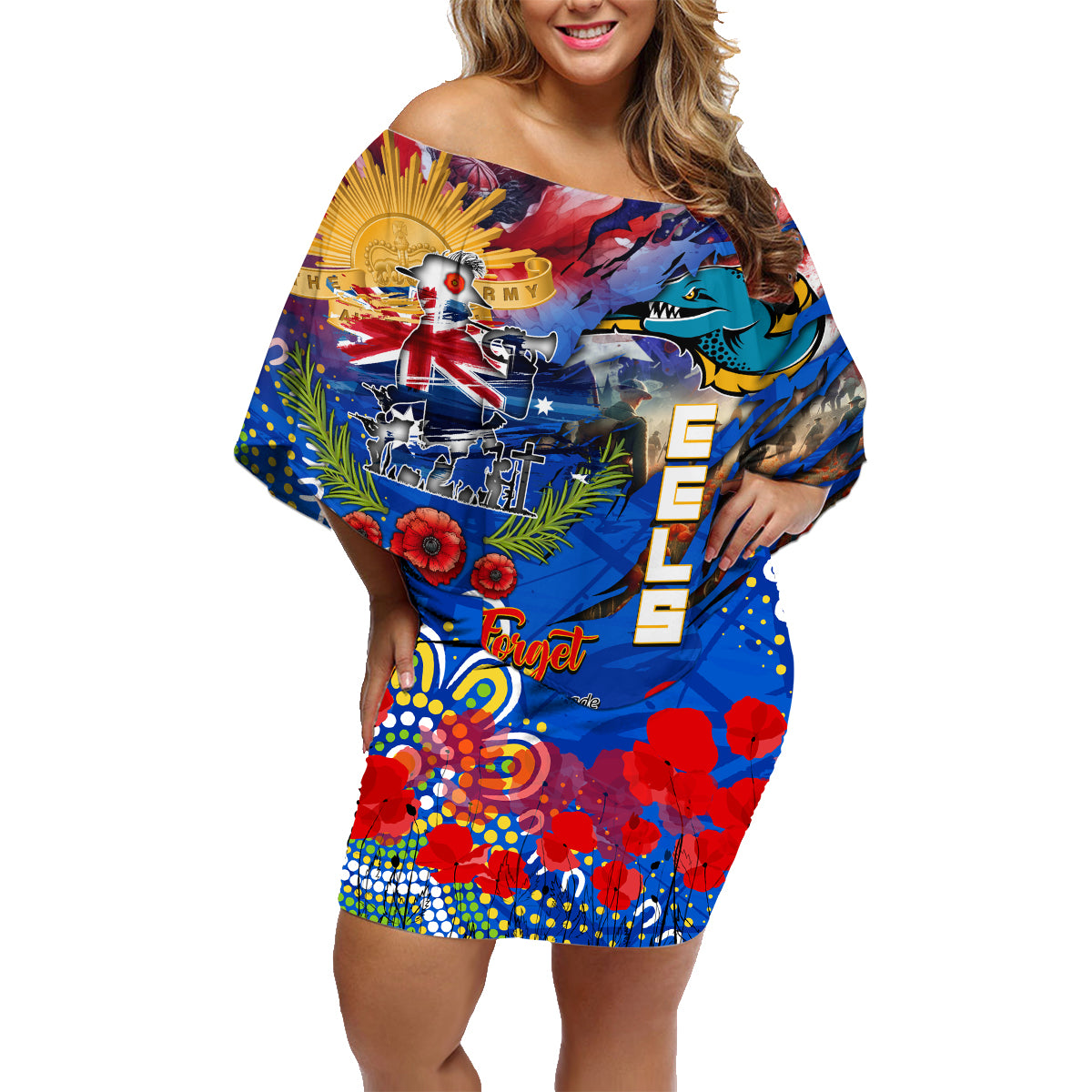 Personalised Australia Rugby Eels ANZAC Family Matching Off Shoulder Short Dress and Hawaiian Shirt Parramatta Scratch Style