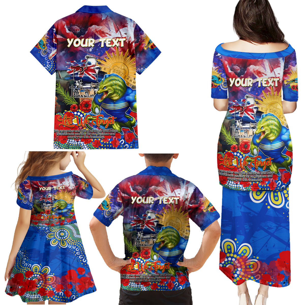 Personalised Australia Rugby Eels ANZAC Family Matching Puletasi and Hawaiian Shirt Parramatta Scratch Style