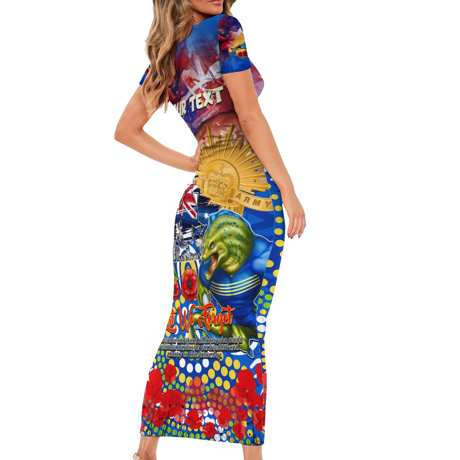 Personalised Australia Rugby Eels ANZAC Family Matching Short Sleeve Bodycon Dress and Hawaiian Shirt Parramatta Scratch Style