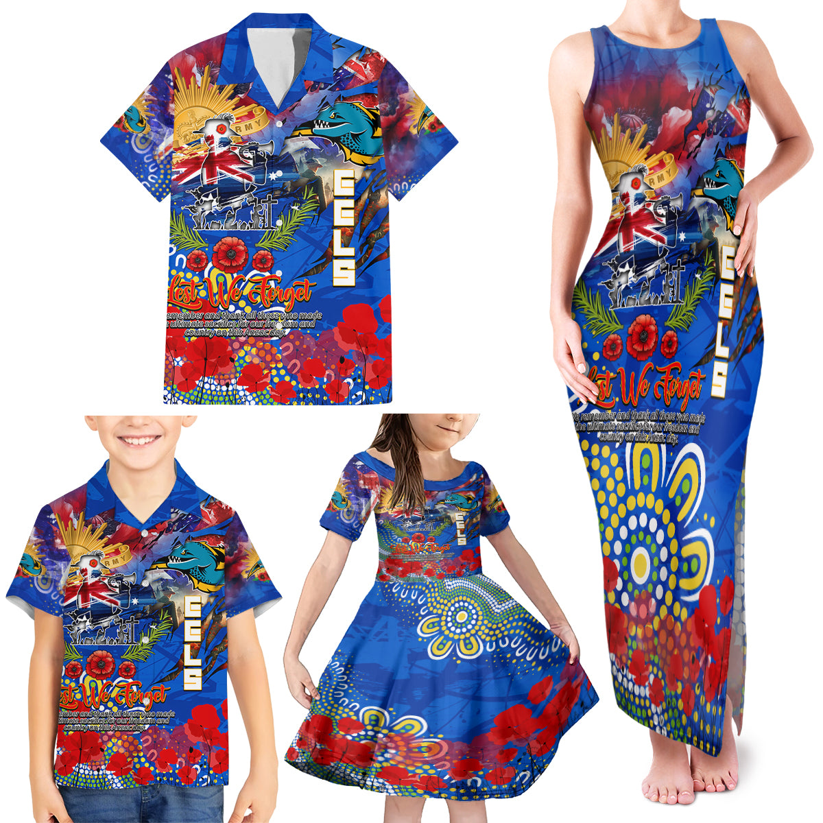 Personalised Australia Rugby Eels ANZAC Family Matching Tank Maxi Dress and Hawaiian Shirt Parramatta Scratch Style
