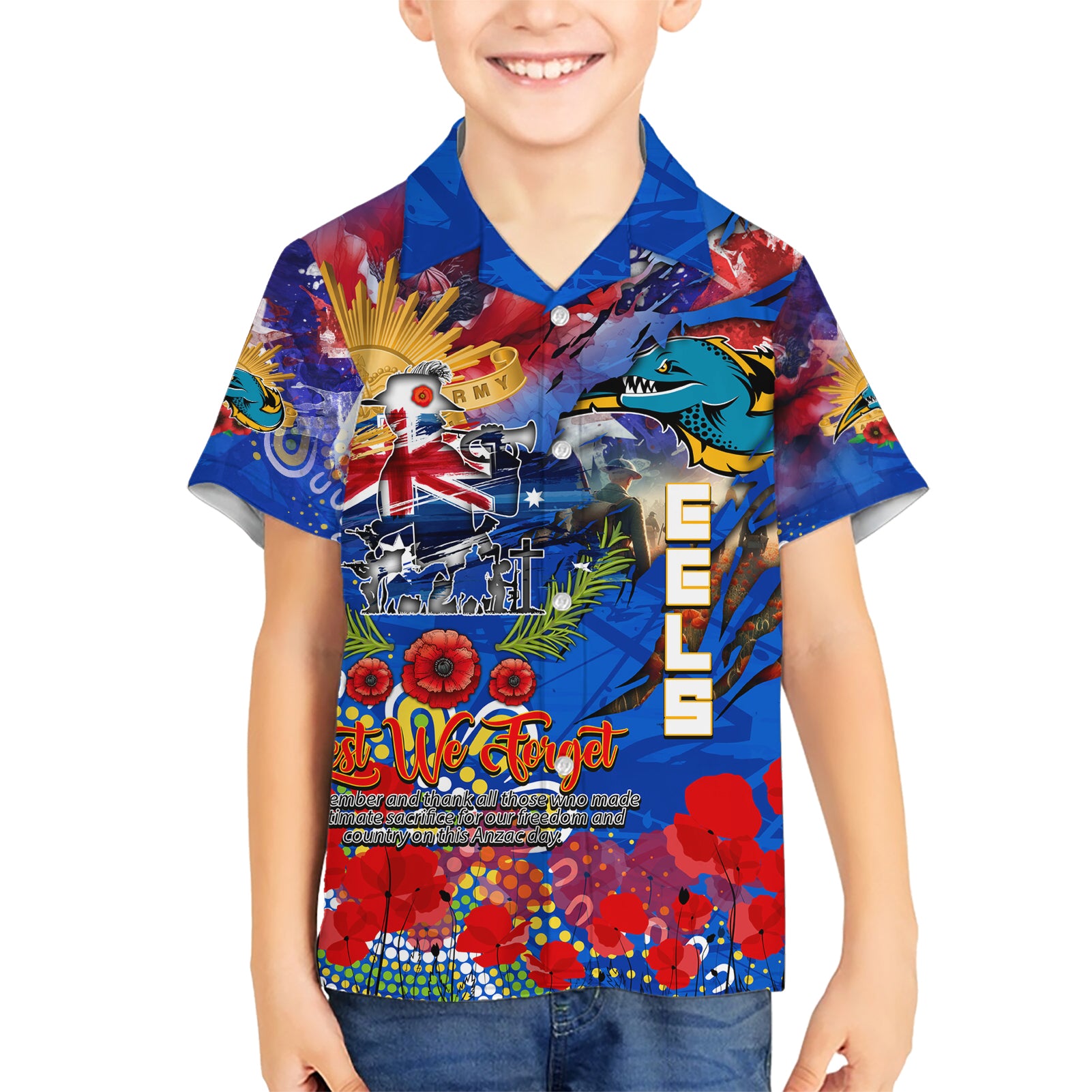Personalised Australia Rugby Eels ANZAC Kid Hawaiian Shirt Parramatta Scratch Style