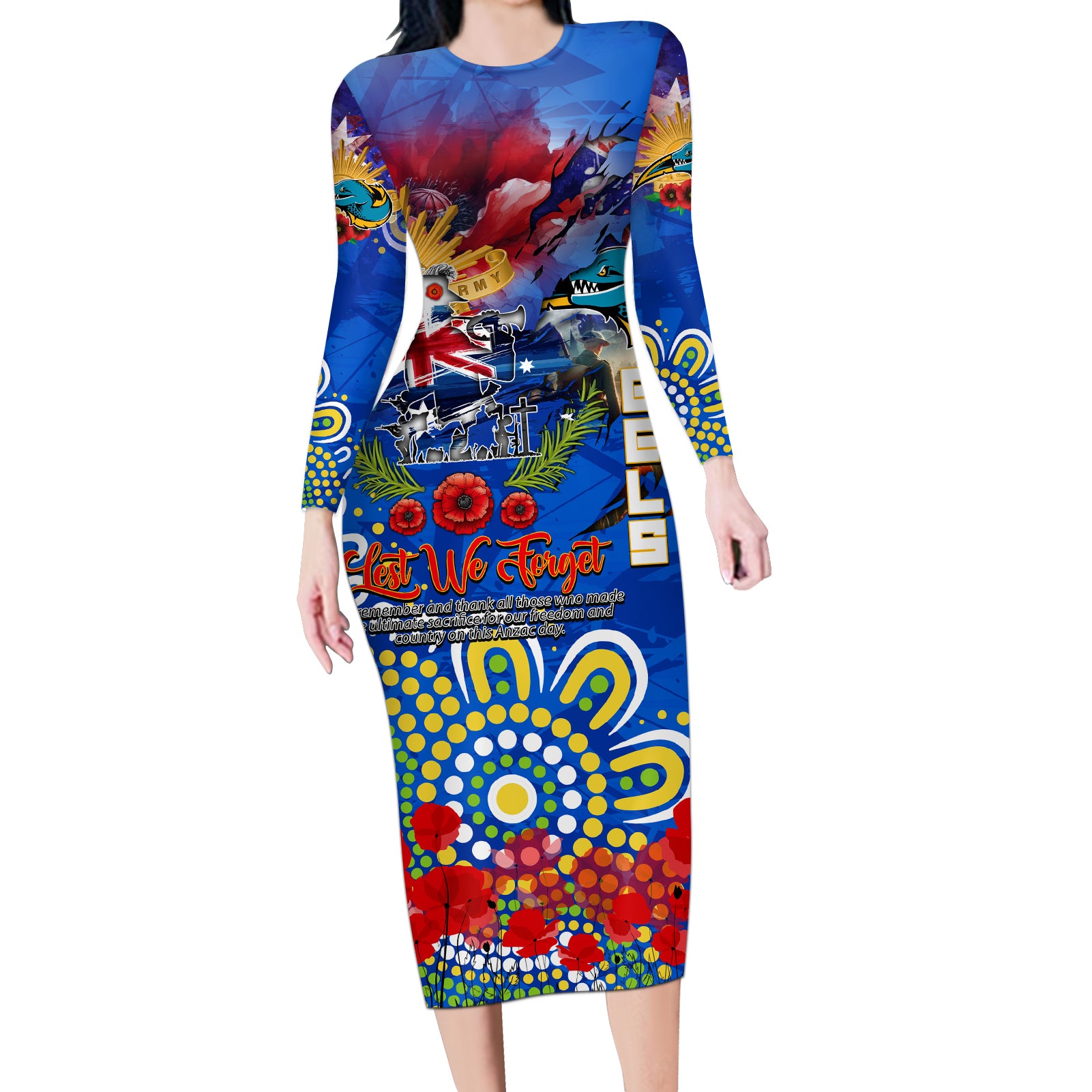 Personalised Australia Rugby Eels ANZAC Long Sleeve Bodycon Dress Parramatta Scratch Style