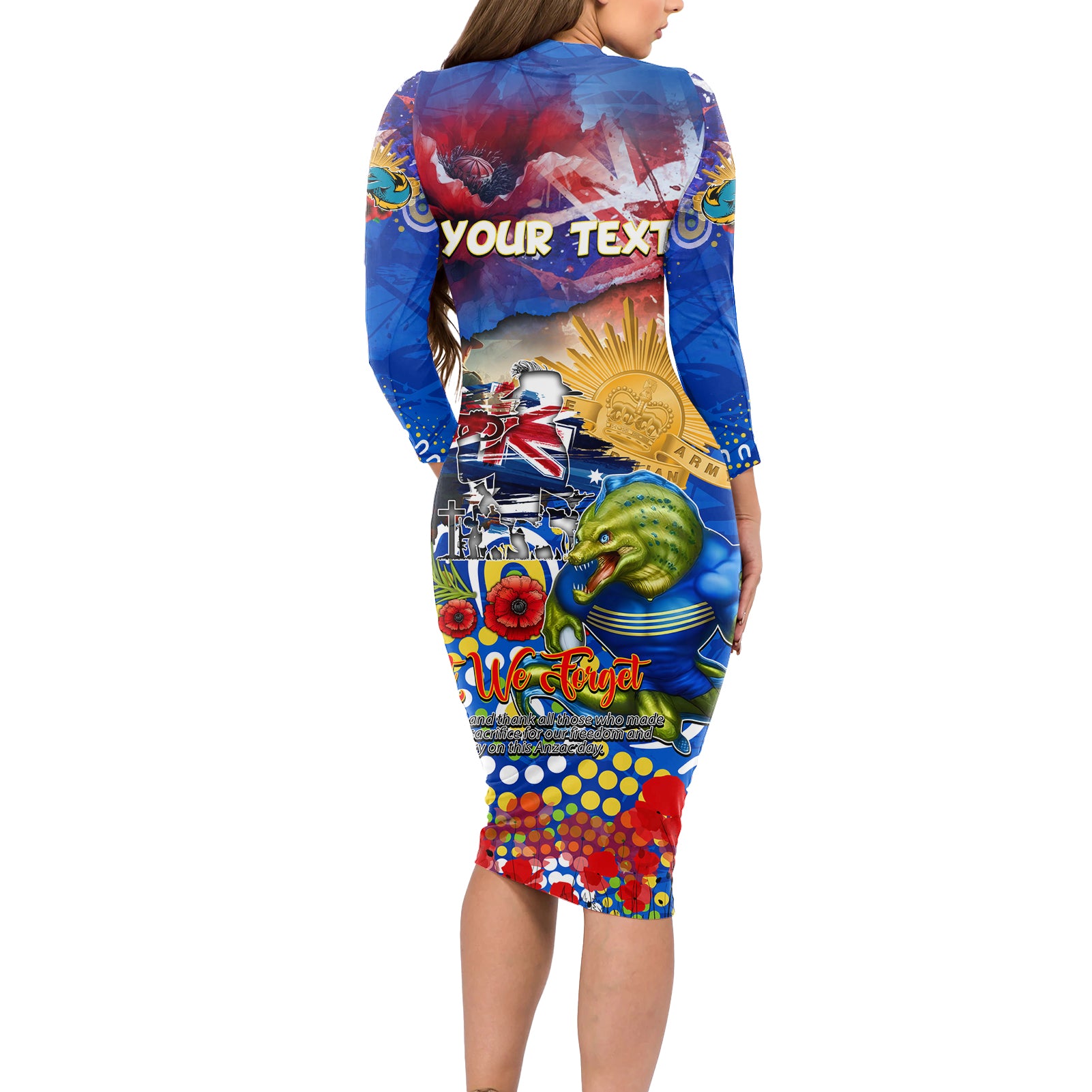 Personalised Australia Rugby Eels ANZAC Long Sleeve Bodycon Dress Parramatta Scratch Style