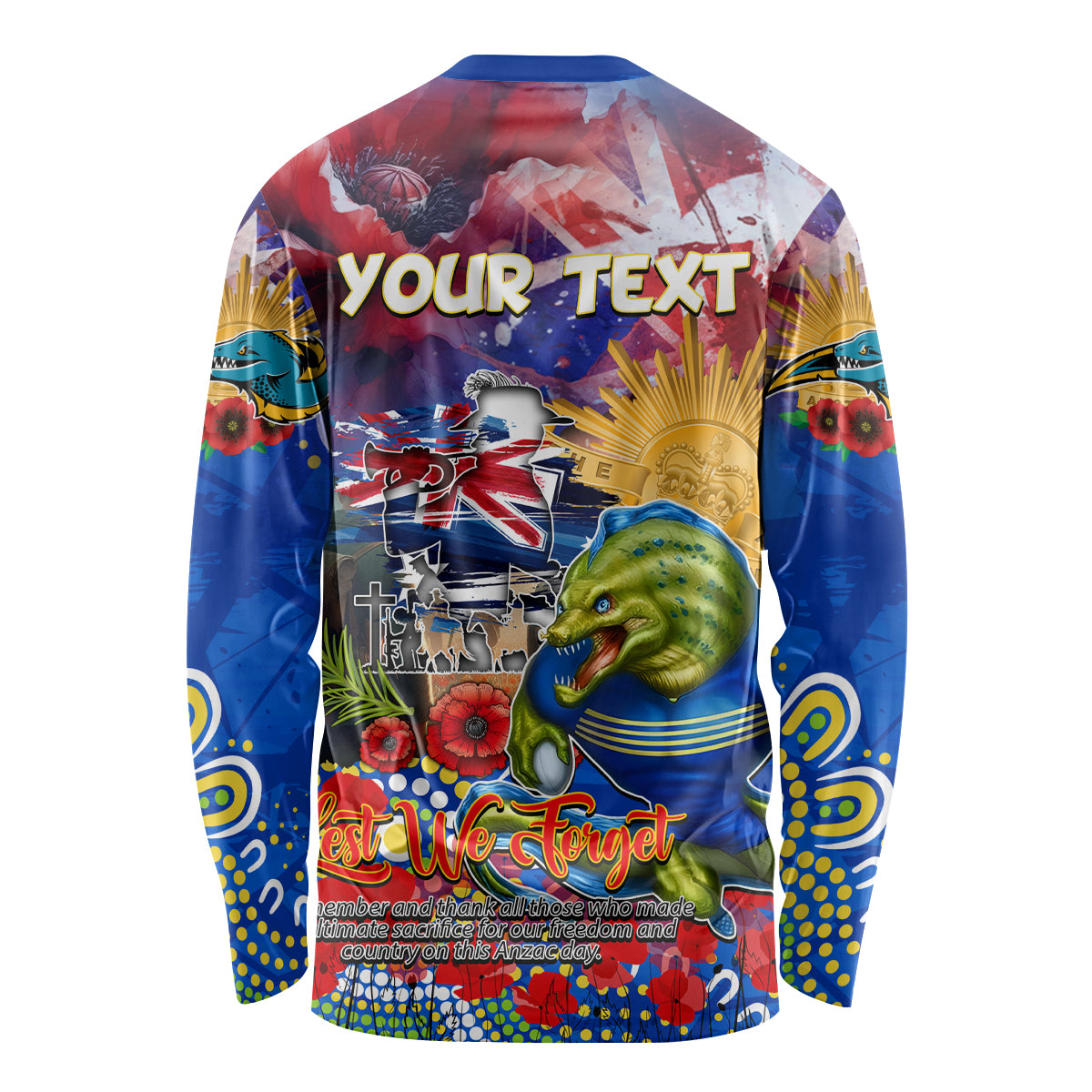 Personalised Australia Rugby Eels ANZAC Long Sleeve Shirt Parramatta Scratch Style - Vibe Hoodie Shop