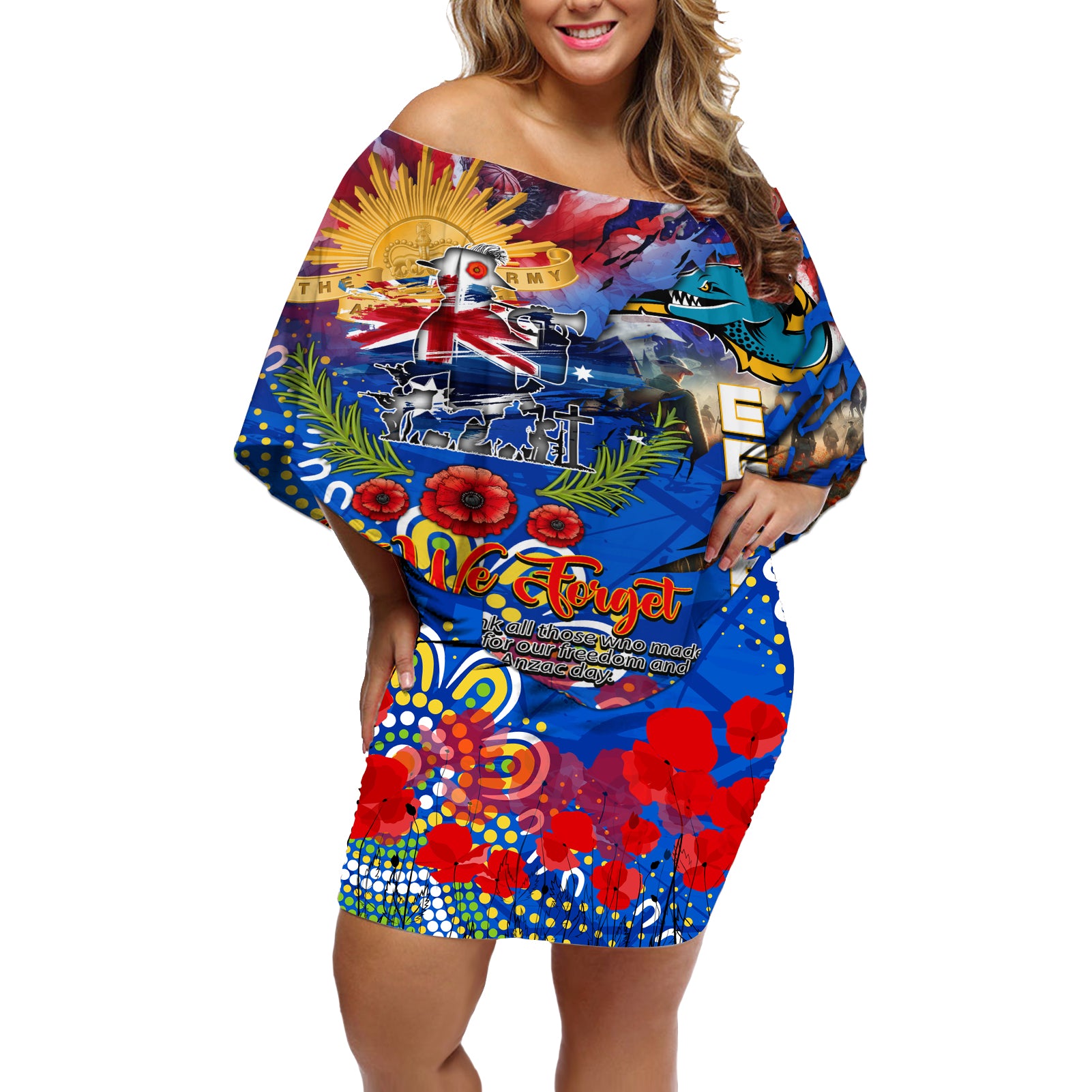 Personalised Australia Rugby Eels ANZAC Off Shoulder Short Dress Parramatta Scratch Style
