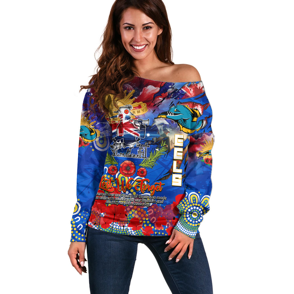 Personalised Australia Rugby Eels ANZAC Off Shoulder Sweater Parramatta Scratch Style - Vibe Hoodie Shop