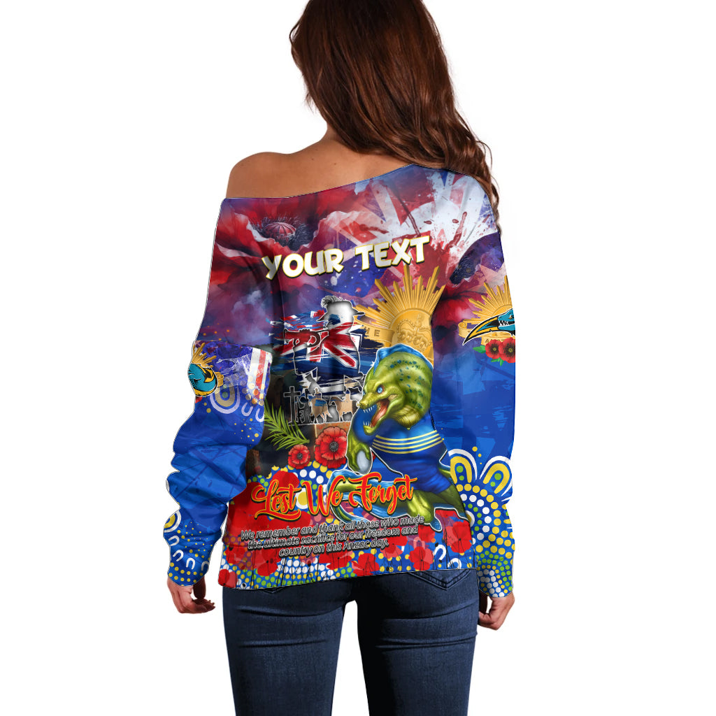 Personalised Australia Rugby Eels ANZAC Off Shoulder Sweater Parramatta Scratch Style - Vibe Hoodie Shop