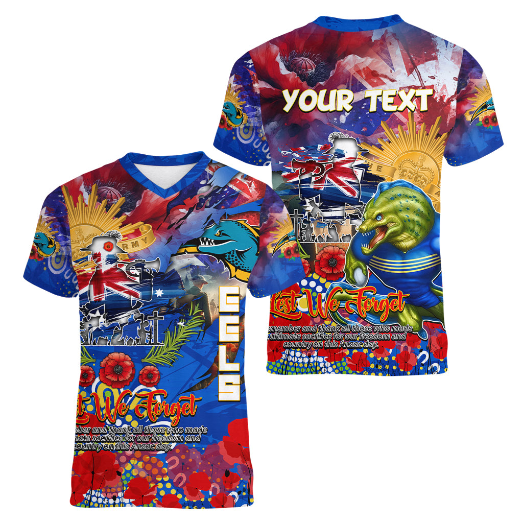 Personalised Australia Rugby Eels ANZAC Women V Neck T Shirt Parramatta Scratch Style - Vibe Hoodie Shop