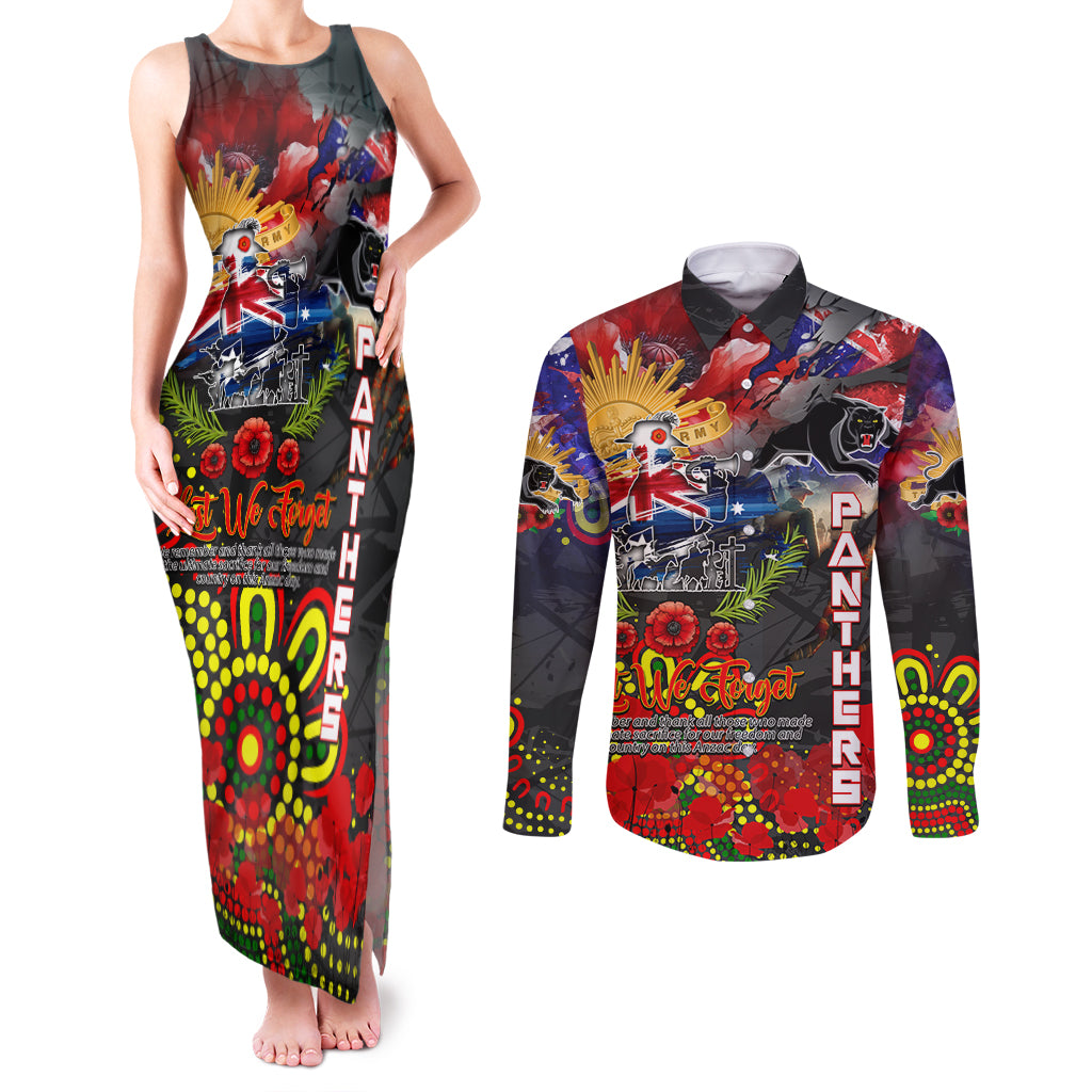 Personalised Australia Rugby Panthers ANZAC Couples Matching Tank Maxi Dress and Long Sleeve Button Shirt Penrith Scratch Style