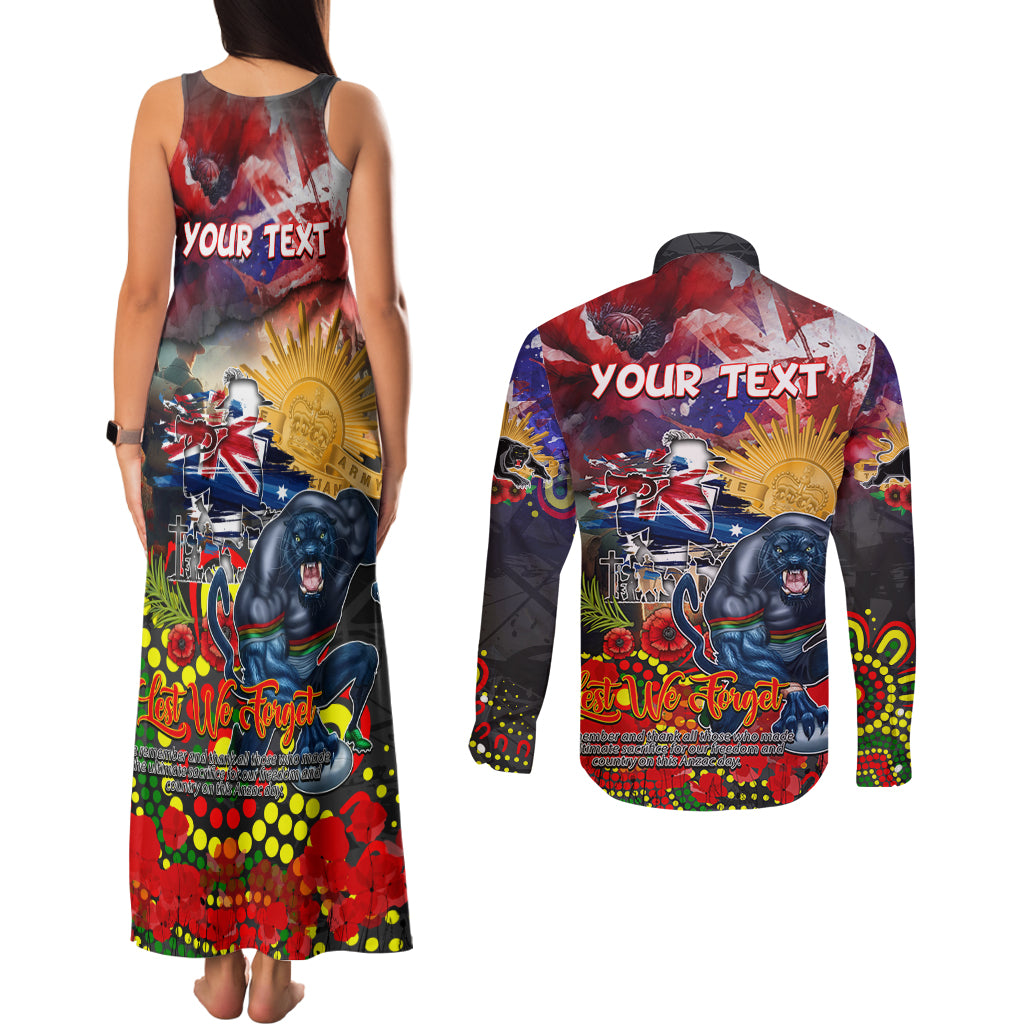 Personalised Australia Rugby Panthers ANZAC Couples Matching Tank Maxi Dress and Long Sleeve Button Shirt Penrith Scratch Style