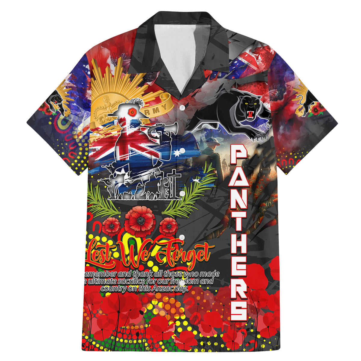 Personalised Australia Rugby Panthers ANZAC Family Matching Mermaid Dress and Hawaiian Shirt Penrith Scratch Style
