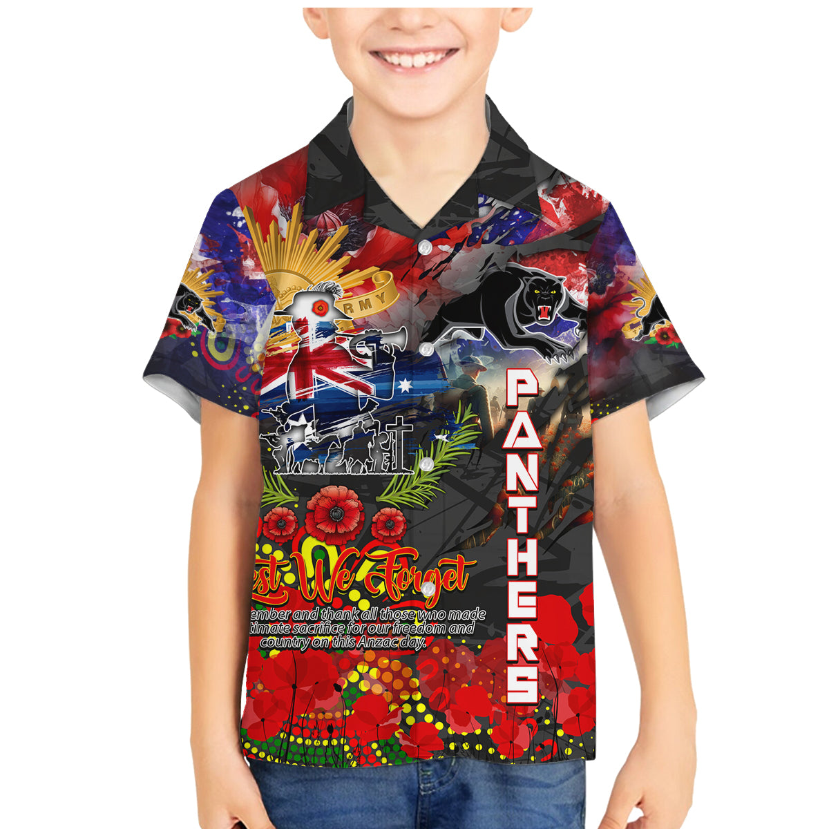 Personalised Australia Rugby Panthers ANZAC Family Matching Mermaid Dress and Hawaiian Shirt Penrith Scratch Style