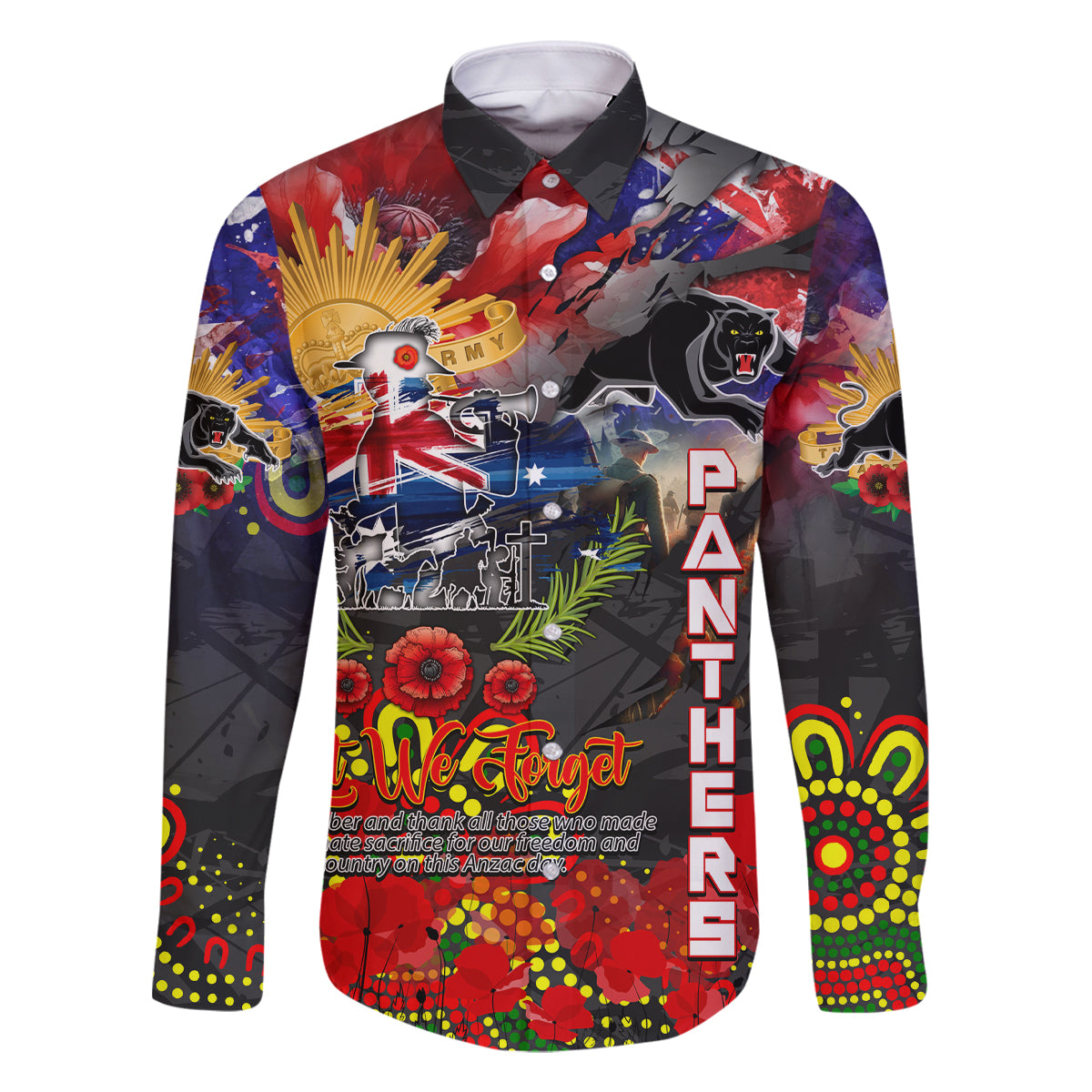 Personalised Australia Rugby Panthers ANZAC Family Matching Off Shoulder Maxi Dress and Hawaiian Shirt Penrith Scratch Style