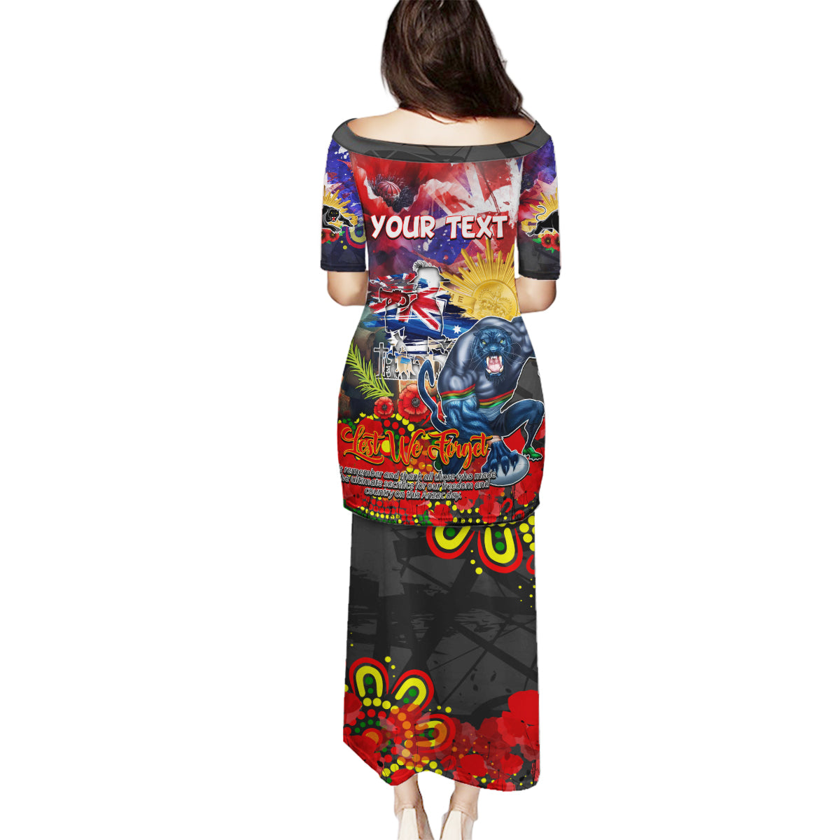 Personalised Australia Rugby Panthers ANZAC Family Matching Puletasi and Hawaiian Shirt Penrith Scratch Style