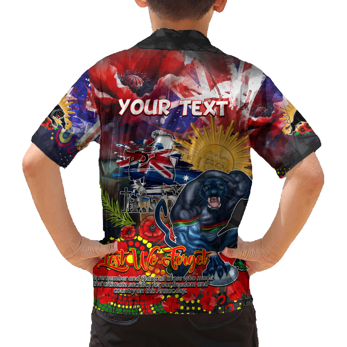 Personalised Australia Rugby Panthers ANZAC Family Matching Summer Maxi Dress and Hawaiian Shirt Penrith Scratch Style