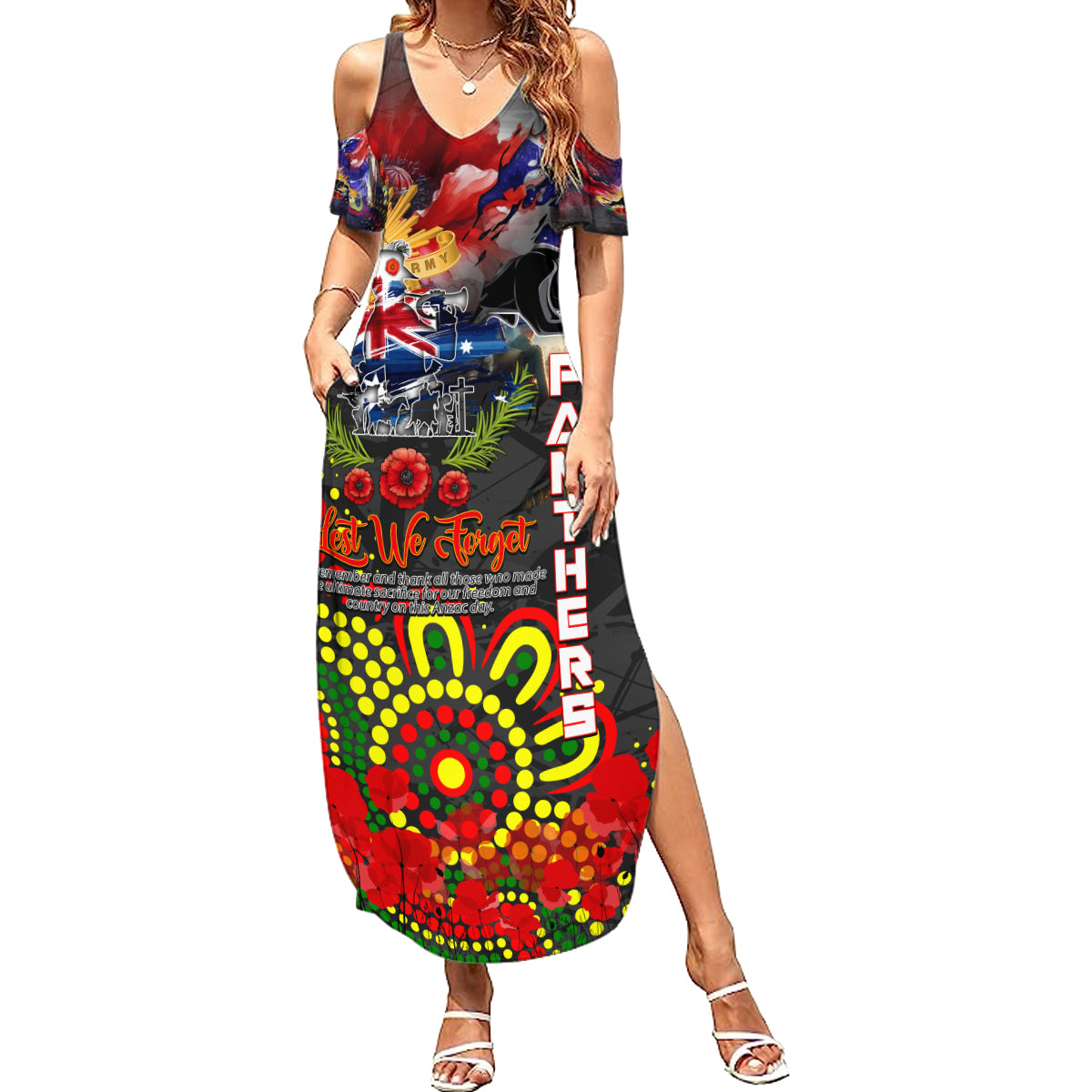 Personalised Australia Rugby Panthers ANZAC Family Matching Summer Maxi Dress and Hawaiian Shirt Penrith Scratch Style